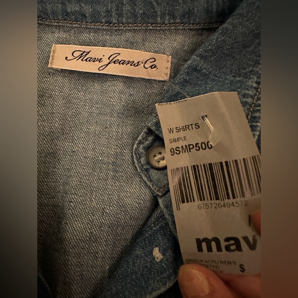 NWT Mavi Jeans Denim Western Ruffle Button Down Shirt Size Small - Picture 3 of 8